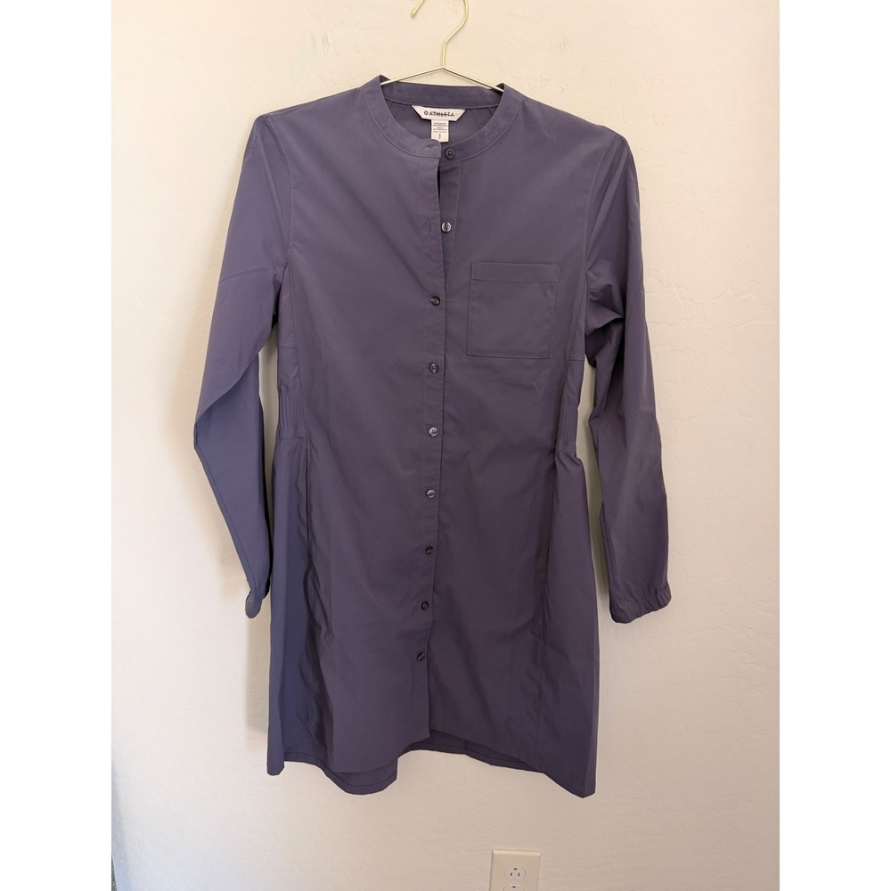 Athleta Womens Purple Button Front Utility Mini Shirt Dress Size S Long Sleeve